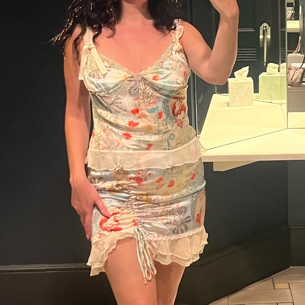 ⚡️FLASH SALE⚡️Y2K RARE Silk Floral Cami and Lacy Skirt Silk Set - Picture 5 of 6
